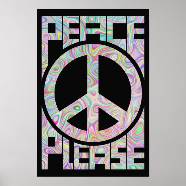 Peace Please Trippy Colour Lettering Poster (Front)