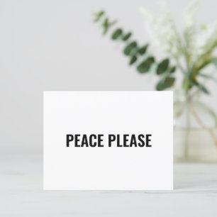 Peace Please white black simple anti war protest Postcard