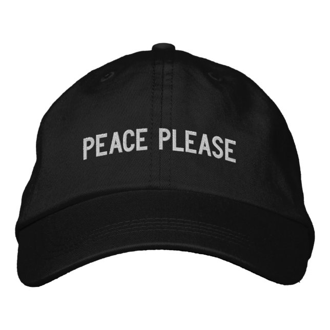 Peace please white minimalist modern custom text embroidered hat (Front)