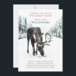 Peace Poem with Moose in Winter Snow Scene Holiday Card<br><div class="desc">Share a peaceful moment this holiday season with this flat card featuring a quiet winter scene and an original poem. A moose walks a snowy path through the woods, evoking the stillness of nature and the calm that winter brings. The front message reads “Wishing you peace this holiday season, ”...</div>