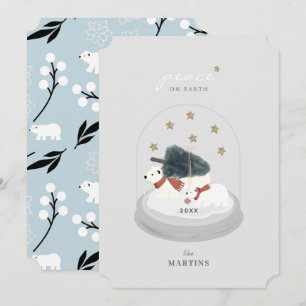 Peace Polar Bears Snow Globe Grey Holiday Card