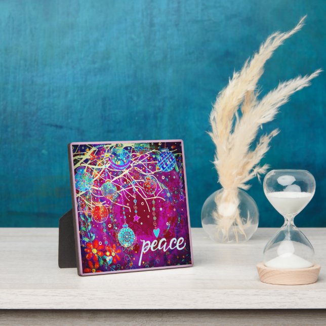 Peace Pretty Ornaments Christmas Purple Plaque (Insitu)