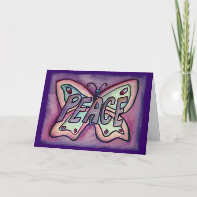 Peace Purple Butterfly Art Greeting or Note Cards (Front)