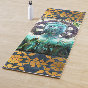“Peace” Quote Asian Turquoise Buddha Statue Photo Yoga Mat