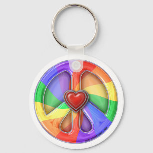Peace Rainbow Hearts Keychain