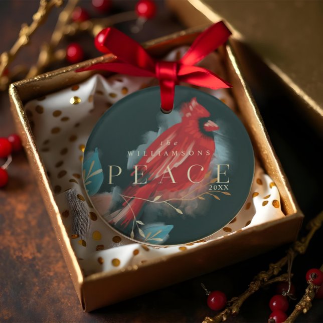 Peace Red Cardinal Watercolor Christmas Bird Ornament (Peace Red Cardinal Watercolor Christmas Bird Ornament)