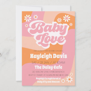 Peace Retro Groovy 70s Baby Love Shower Invitation