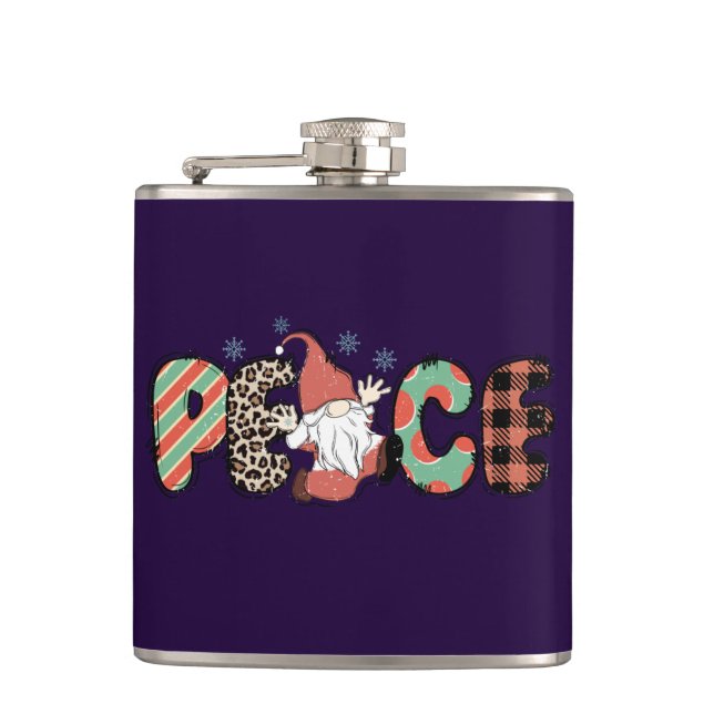 Peace Santa Gnome Holiday Christmas Gift Hip Flask (Front)