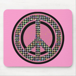 PEACE SEQUINED PINK MOUSE MAT