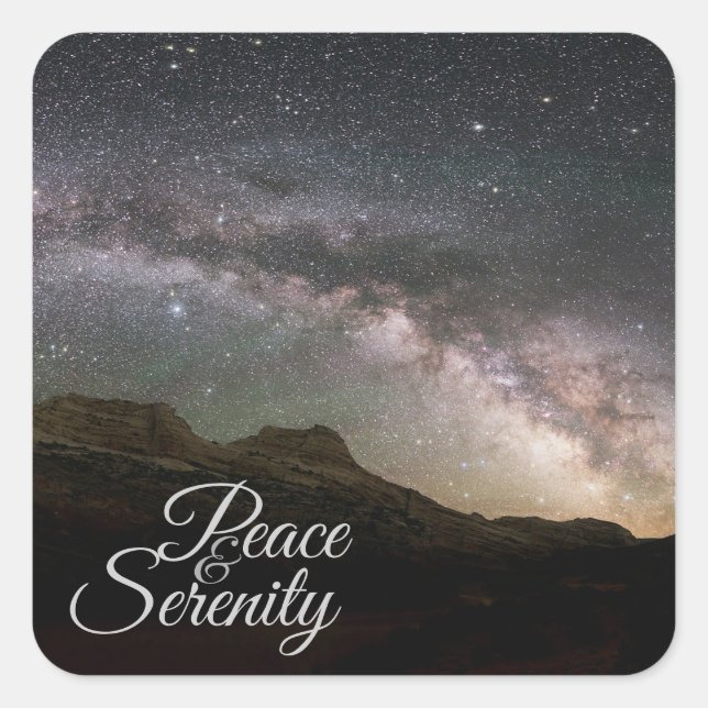 Peace & Serenity Mountain Night Sky Square Sticker (Front)