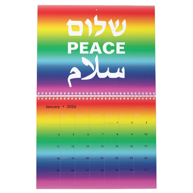 Peace Shalom Salaam rainbow gradient lgbt pride Calendar (Jan 2026)
