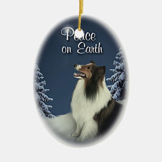 Peace Sheltie Ceramic Tree Decoration (Front)