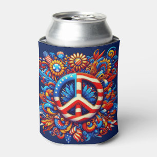 Peace Sign-4th of July-Independence Day-Groovy Can Cooler
