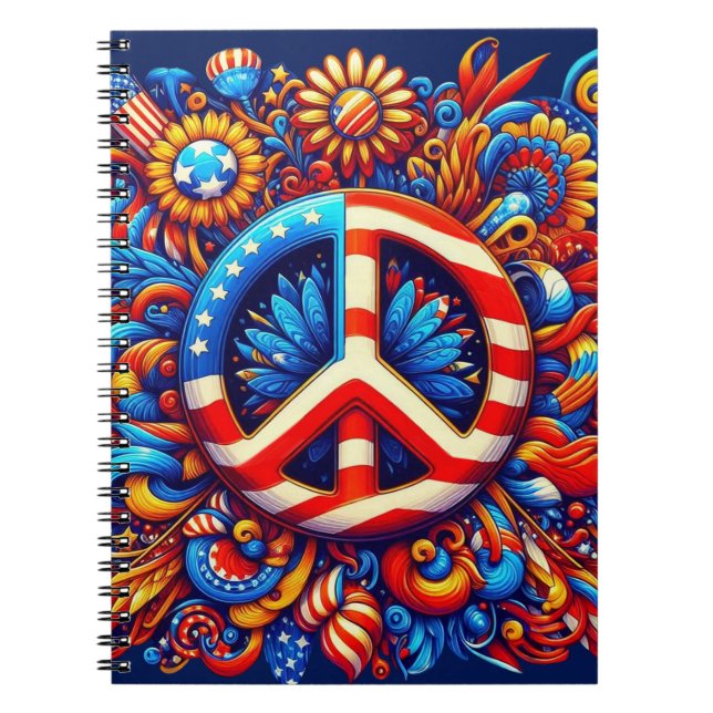 Peace Sign-4th of July-Independence Day-Groovy Notebook (Front)