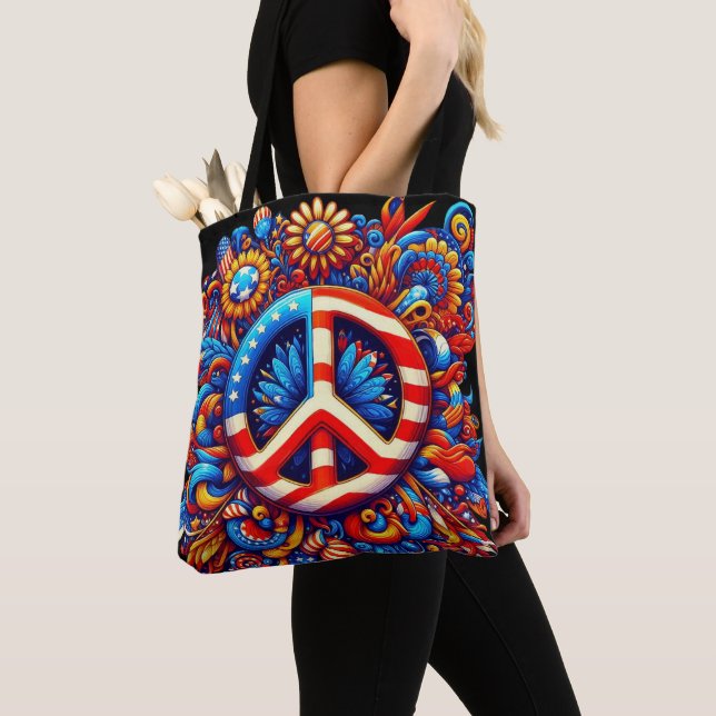 Peace Sign-4th of July-Independence Day-Patriotic Tote Bag (Close Up)