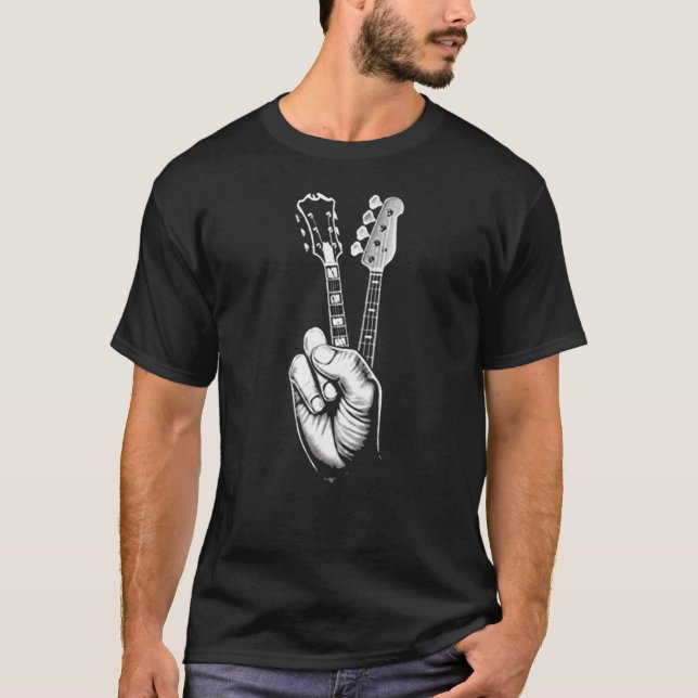Peace Sign Acoustic Guitar Fingers Guitarist Music T-Shirt (Front)