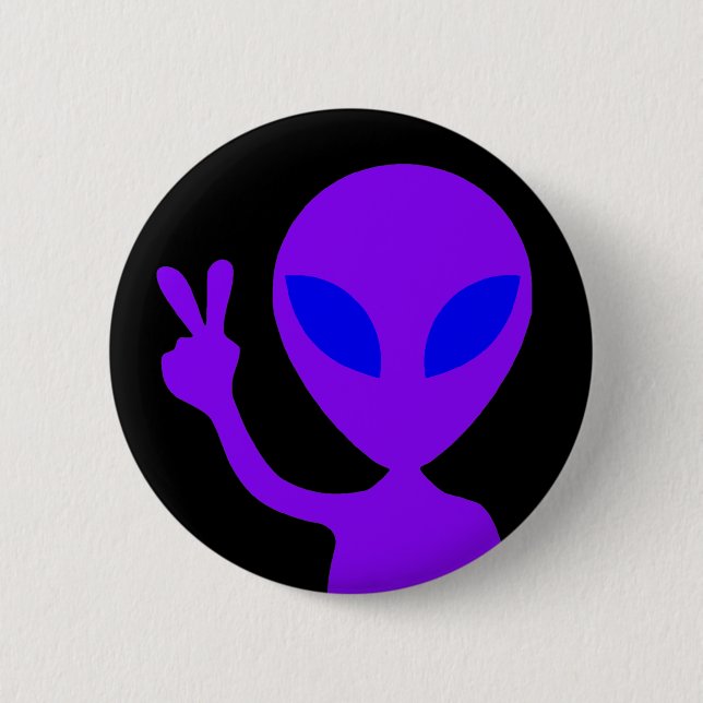 Peace Sign Alien 6 Cm Round Badge (Front)