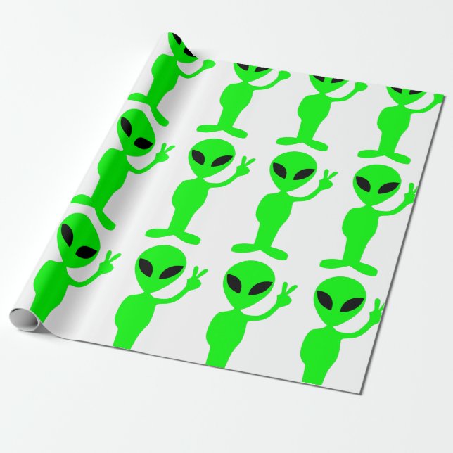 peace sign alien cute wrapping paper (Unrolled)