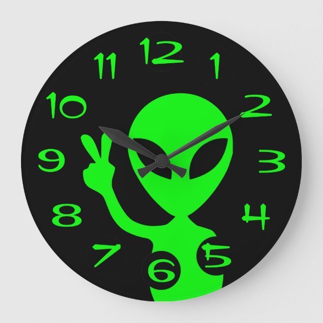 Peace Sign Alien Wall Clock (Front)
