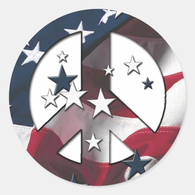 Peace Sign American Stars & Stripes Flag Classic Round Sticker (Front)