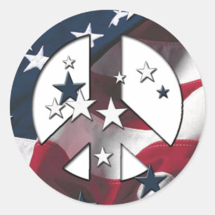 Peace Sign American Stars & Stripes Flag Classic Round Sticker