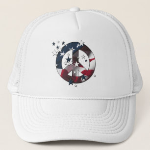 Peace Sign American Stars & Stripes Flag Trucker Hat