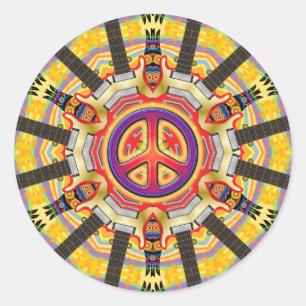 PEACE SIGN AND GUITARS CLASSIC ROUND STICKER
