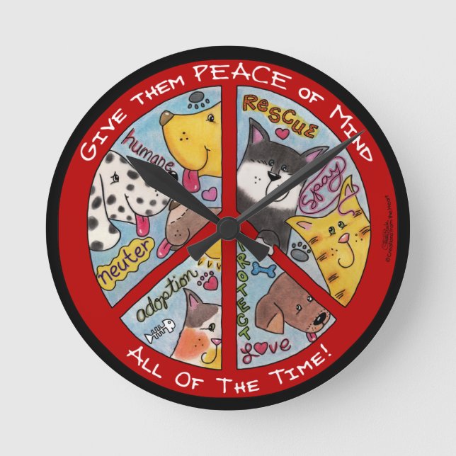 Peace Sign-Animal Protection Round Clock (Front)