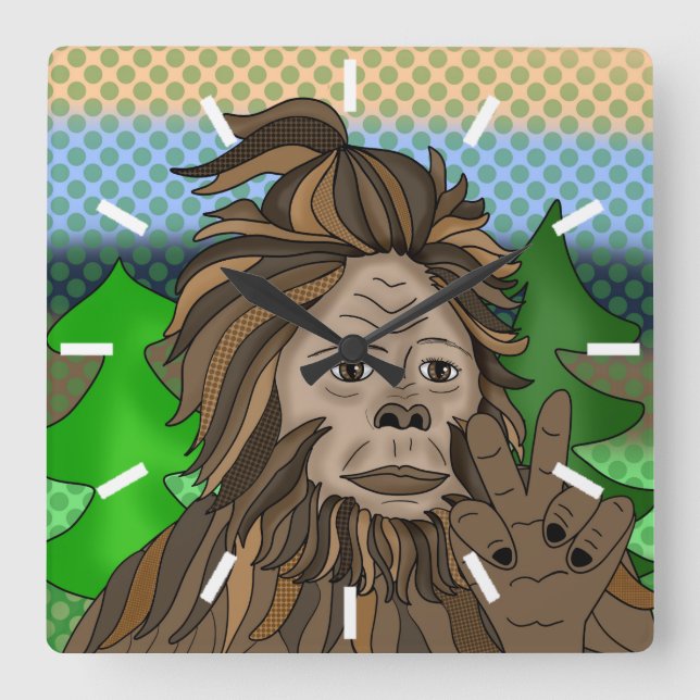 Peace Sign Bigfoot Sasquatch  Square Wall Clock (Front)