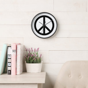 Peace Sign Black And White   Clock