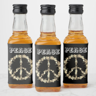 Peace sign ,black white monochromPersonalized text Liquor Bottle Label