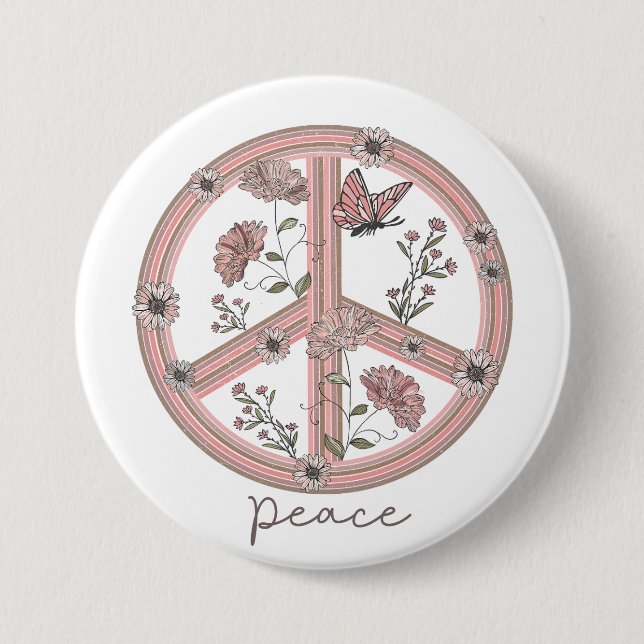 Peace Sign Boho Floral Butterfly Girly Retro Daisy 7.5 Cm Round Badge (Front)