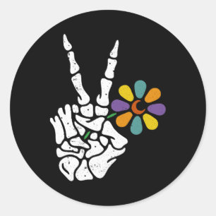 Peace Sign Bones Halloween Skeleton Hand Fingers F Classic Round Sticker