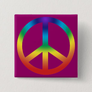 Peace Sign button; Chakra Colours 15 Cm Square Badge