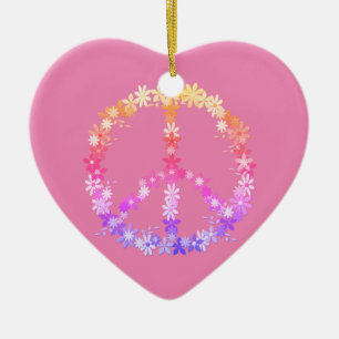 Peace sign ceramic tree decoration