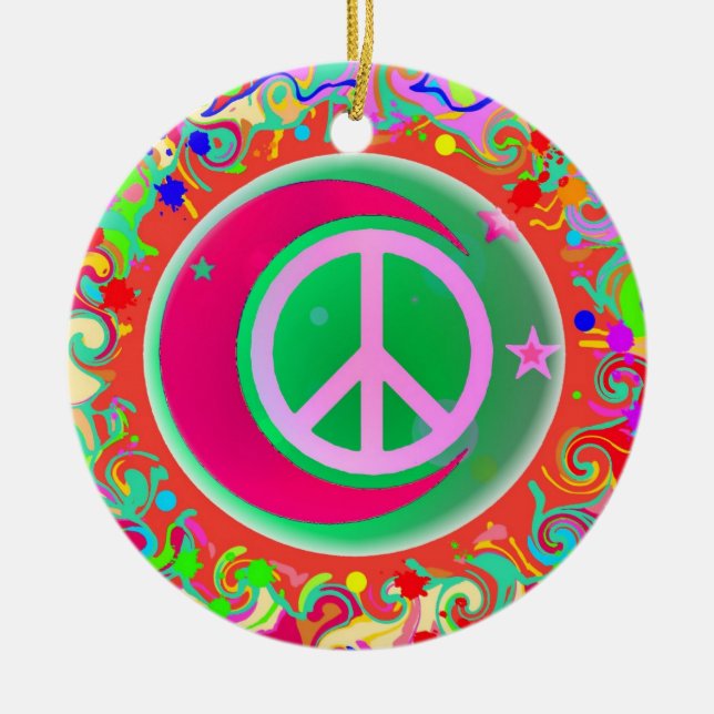 Peace Sign Christmas Ceramic Tree Decoration (Front)