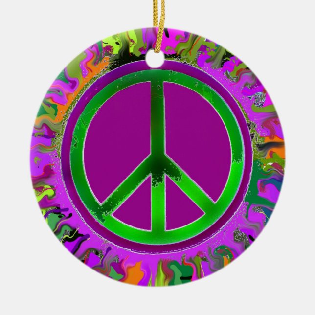 Peace Sign Christmas Ceramic Tree Decoration (Front)