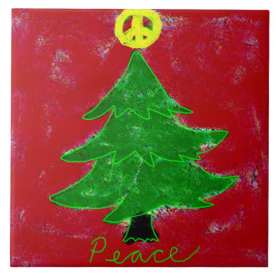 Peace Sign Christmas Tree Abstract Art Tile