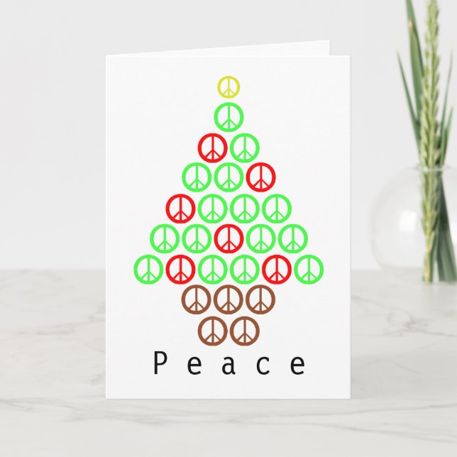 Peace Sign Christmas Tree Holiday Card (Front)
