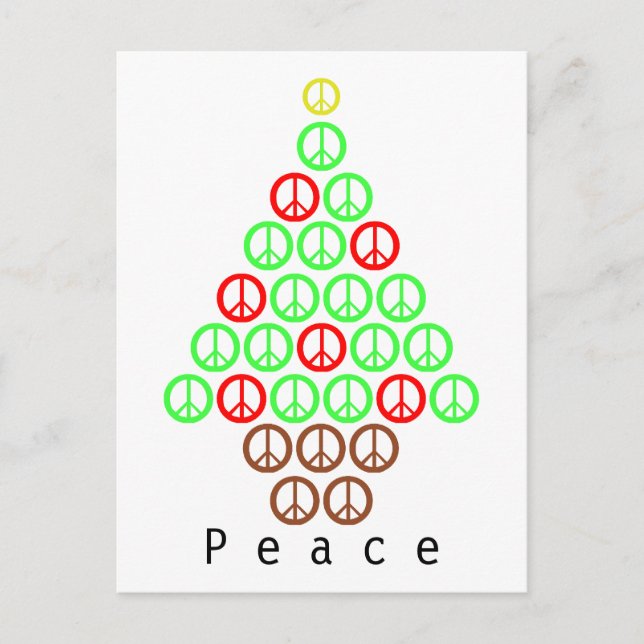 Peace Sign Christmas Tree Holiday Postcard (Front)