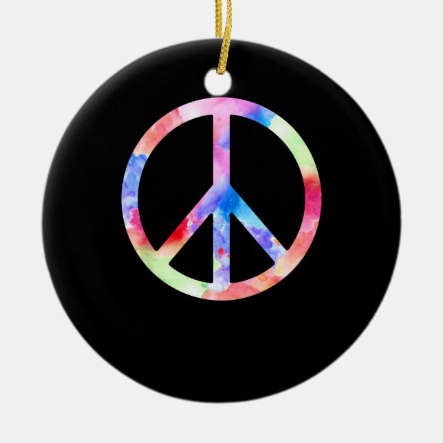 Peace Sign Colourful Ceramic Tree Decoration (Front)