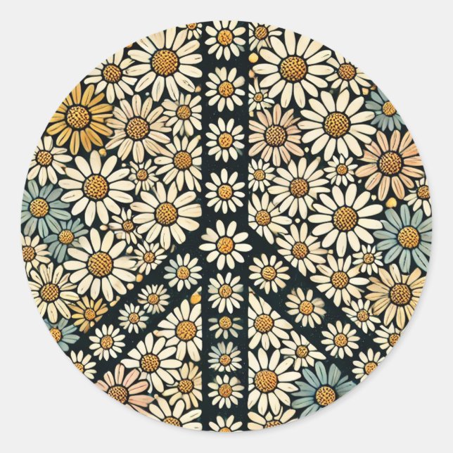 Peace Sign Daisies                                 Classic Round Sticker (Front)