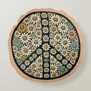 Peace Sign Daisies Round Cushion