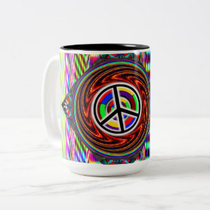 Peace Sign Diamond (Add Words) Two-Tone Coffee Mug