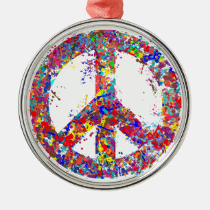 Peace Sign, Drip Art Metal Tree Decoration
