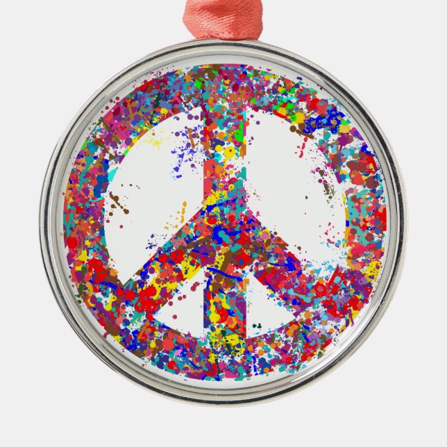 Peace Sign, Drip Art Metal Tree Decoration (Front)