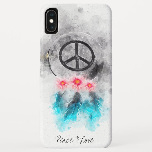 *~* Peace Sign Feathers Flowers GrungeTribal Boho Case-Mate iPhone Case (Back)