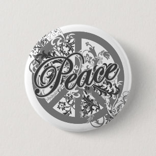 Peace Sign Filigree Art 6 Cm Round Badge