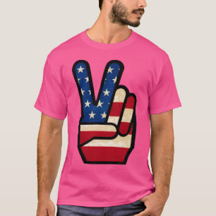 Peace Sign Fingers American Flag T-Shirt