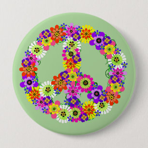 Peace Sign Floral 10 Cm Round Badge